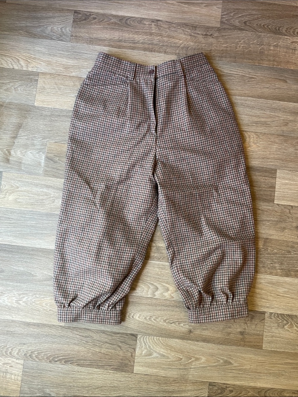 Vintage Wool Cropped Plaid Balloon Pants